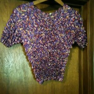 Red and Purple Paisley Print Popcorn Blouse